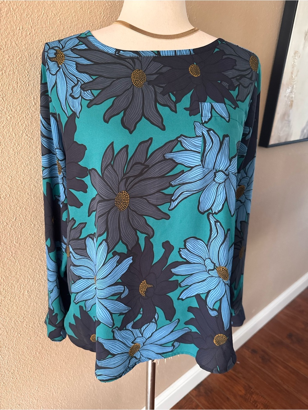 LOFT Teal, Blue & Yellow Floral Top - Picture 6 of 7